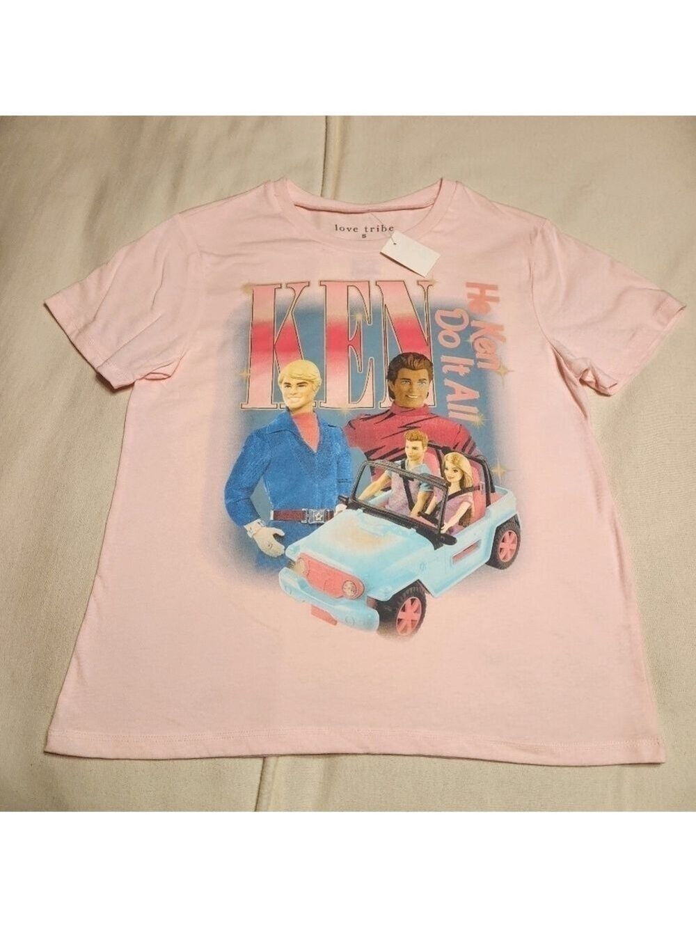 Love Tribe Barbie Ken Graphic Tee Pink Blue Crew Neck Small - Picture 5 of 8